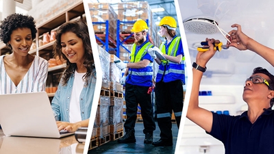 Collage of employees in the workplace